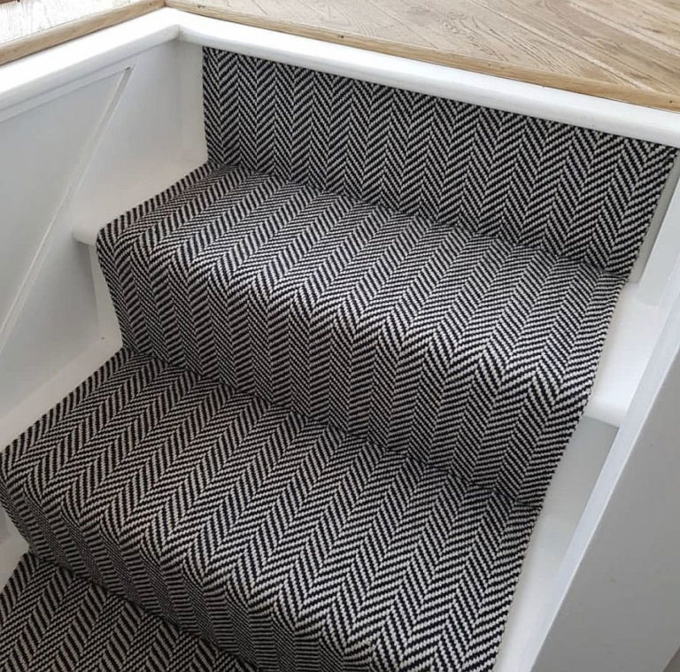 Flatweave Stair runners, Herringbone Ivory & Black Hartley & Tissier