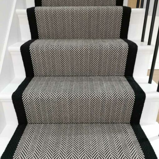Stair runners, Herringbone Black on stairs