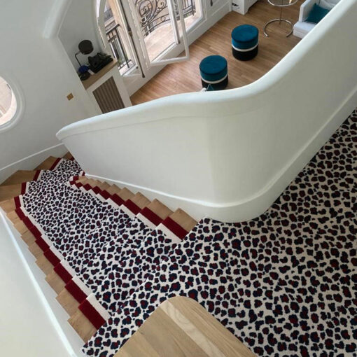 Bespoke Wool Carpets, Leopard, Ivory, Navy and Red