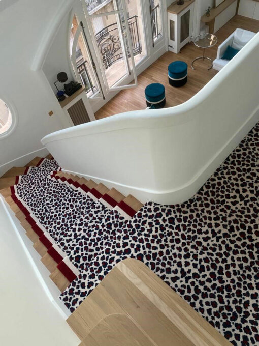 Bespoke Wool Carpets, Leopard, Ivory, Navy and Red